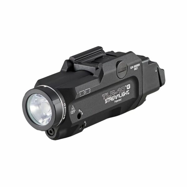 Streamlight TLR-10 G LED Tactical Weapon Light w/Green Laser & Rear Switch Options, CR123A, White, 1000 Lumens, Black, 69473