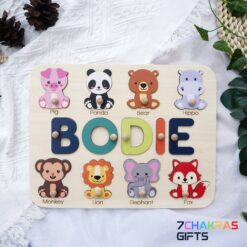 Name Puzzle, Animals Wooden Baby Name Puzzle, Name Puzzle With Pegs, Nursery Decor, Baby Gift 1st Birthday