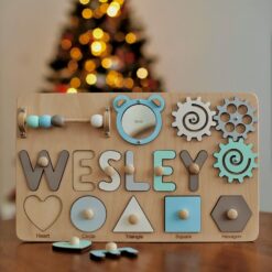 Nursery Decor Name Puzzle Personalized Busy Board First Birthday Gift Boy Girl Montessori Wooden Toys Sensory Board Baby Christmas Gift